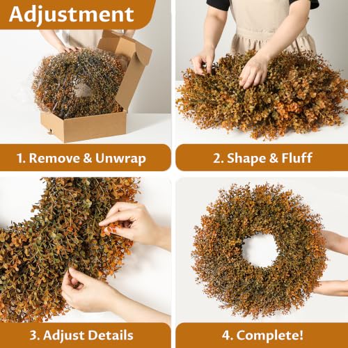 Green Moon 26'' Faux Fall Wreath for Front Door - Orange Autumn Decor