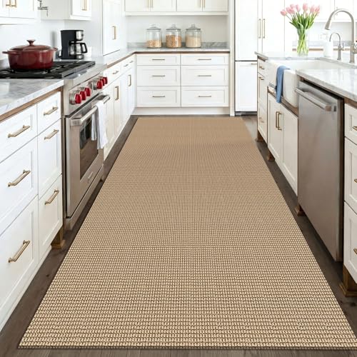 Washable Area Rug 4x6 ft Non Slip Rubber Backing Braided Cotton Living Room Floor Carpet - Orange Beige/Tan/Brown