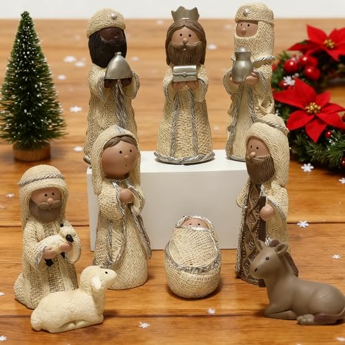 DurableDelights 4.2-inch Nativity Knit Set Indoor Religious Figurines - Holy Family Scene