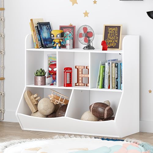 Kids Toy Storage Organizer with Bookcase and Cubbies - White