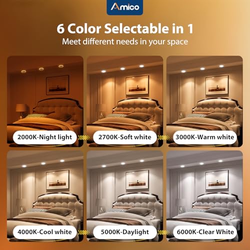 Amico 6 Inch LED Recessed Can Lights with Night Light - 12 Pack, Easy Install