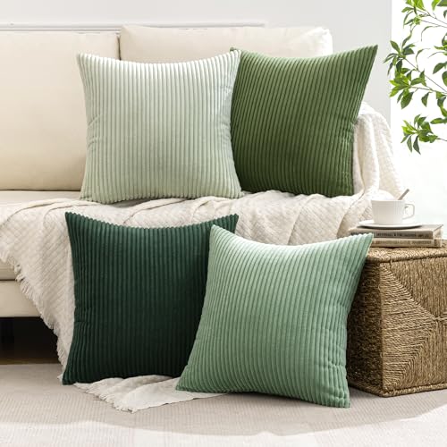 20x20 Inch Corduroy Throw Pillow Covers Set of 4 - Forest Green | Boho Decor