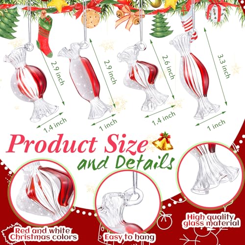 Syhood 12 Pack Glass Candy Ornaments Red White for Christmas Tree
