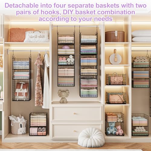 6-Tier Hanging Closet Organizer Black - Stackable Shelves with Hooks & Dividers