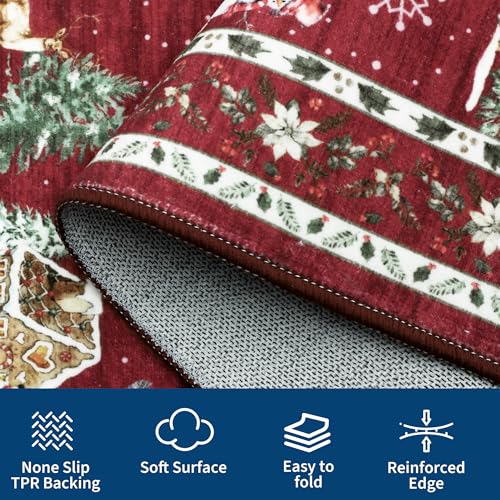GarveeHome 9x12 Christmas Area Rug - Red, Non-Slip, Machine Washable