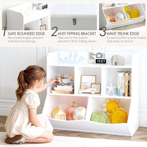 Kids Toy Storage Organizer with Bookcase and Cubbies - White