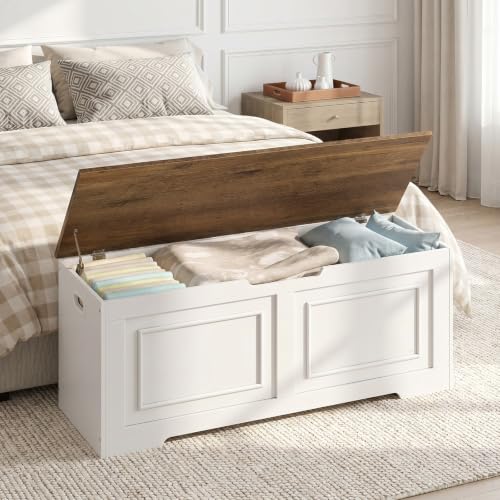 Large Wooden Storage Bench with Soft-Close Hinge - 47.2" Farmhouse Chest