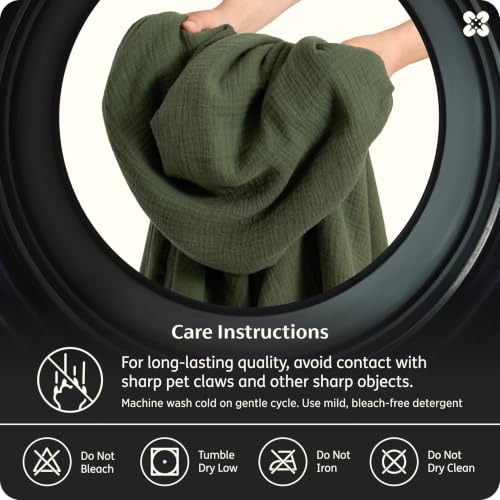 Bedsure Cotton Muslin Duvet Cover Set Queen Olive Green No Comforter