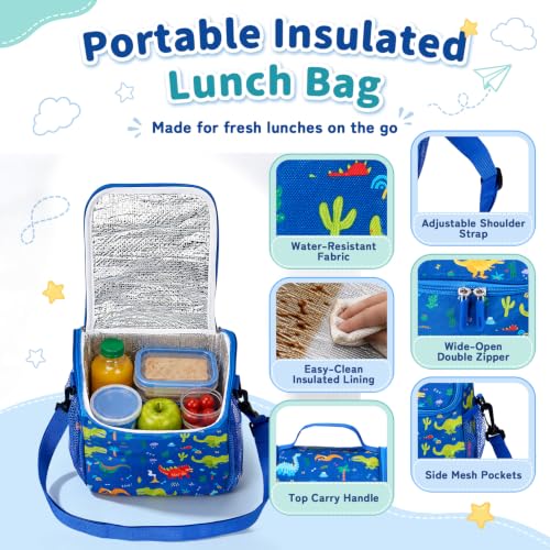 Howeemo Dinosaur Kids Bento Lunch Box Set with Insulated Thermo, Water Bottle & Ice Pack