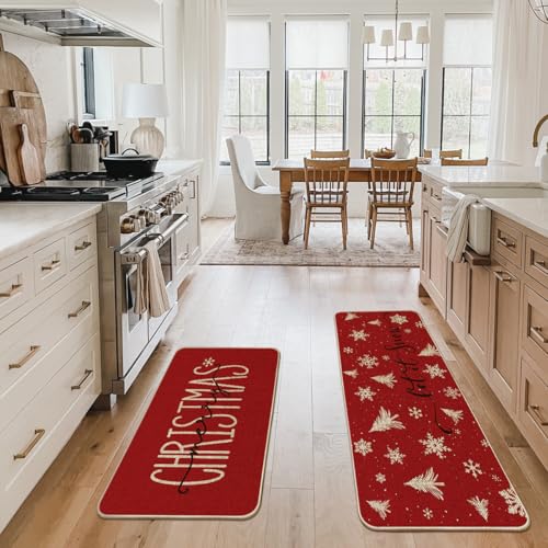 Artoid Mode Christmas Snowflake Kitchen Mats Set of 2 24x35 & 24x59 Inches Red