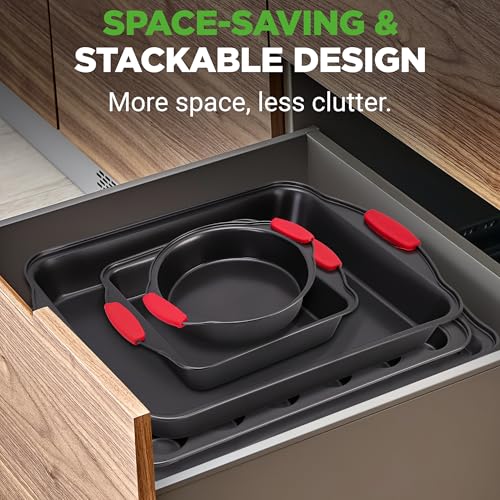 10-Piece Nonstick Bakeware Set - Carbon Steel Oven & Muffin Pans with Silicone Handles