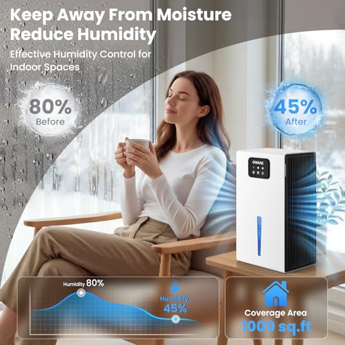 OWAAE White Dehumidifier for Home 1000 Sq Ft Sleep Mode Auto Shutoff