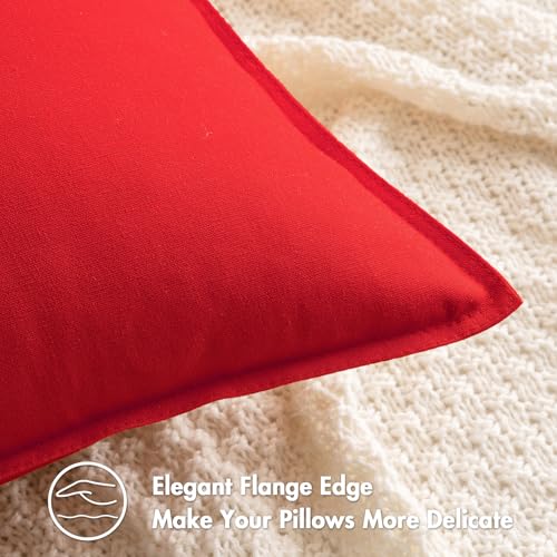 MIULEE 18x18 Inch Christmas Red Linen Pillow Covers (Pack of 2) - Zippered 55% Linen 45% Cotton