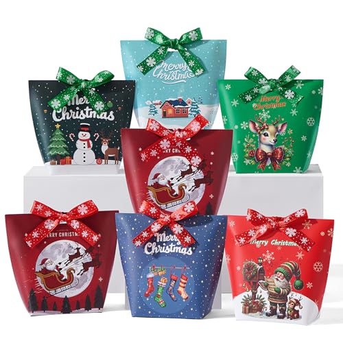 24PCS Christmas Treat Boxes with Ribbons - Festive Holiday Gift Packaging