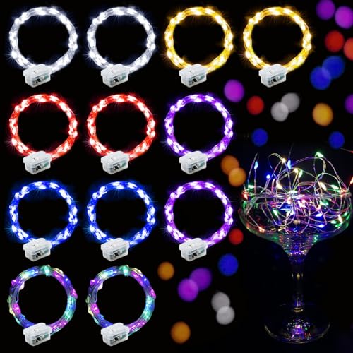 Aogist Led Fairy Lights 3 Modes Battery Operated String Lights Waterproof Silver Wire 7 Feet Firefly Starry Moon Mason Jar Lights for DIY Wedding Party Christmas (6-Colors, 12 Pack)