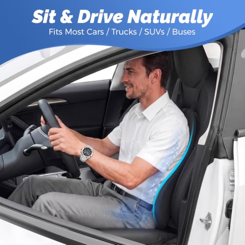Dreamer Car Lumbar Support Pillow for Car - Memory Foam Whole Back Relief, 20.9 x 16.9 x 5.9 in