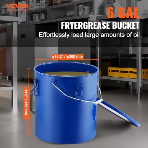 VEVOR Fryer Grease Bucket - 6 Gal Carbon Steel Oil Disposal Caddy