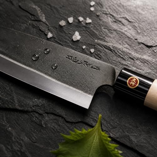 YOSHIDAHAMONO 6.3-Inch Aogami #2 Santoku Knife with Magnolia Handle - Japanese Chef Knife for Precision Cutting