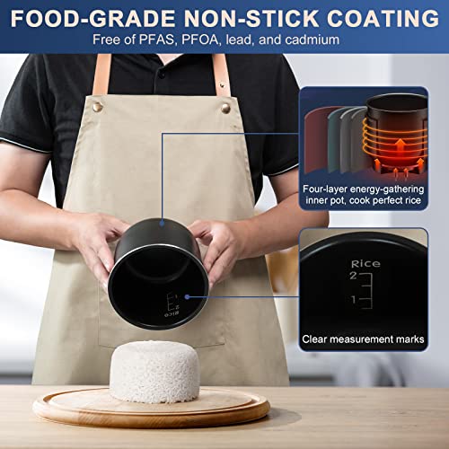 Bear 1.2L Blue Mini Rice Cooker with One-Button Control, Nonstick, Keep Warm