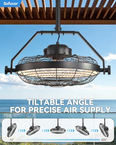 Sofucor 20 Inch Outdoor Waterproof Ceiling Fan with Light IP55 Rating