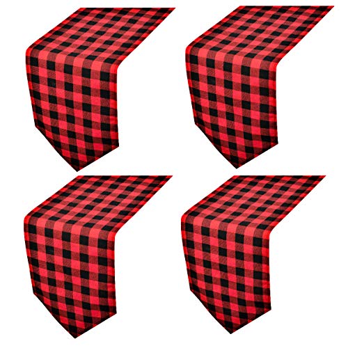 Red & Black Buffalo Check Table Runners - 4 Pack, 72x12 Inches for Holiday & Party Decor