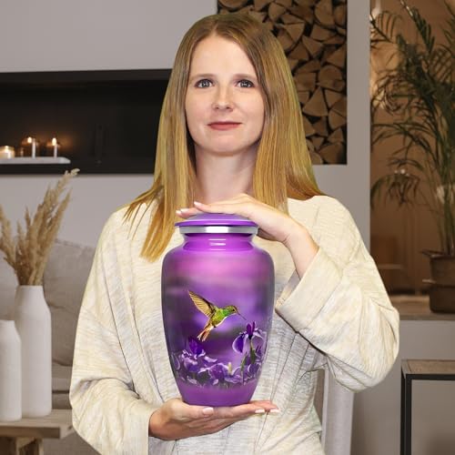 Adult Large Hummingbird Memorial Urn for Ashes - Purple Handcrafted Cremation Urn