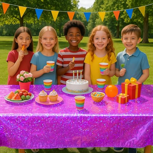 BYOJIA Pink Purple Iridescent Plastic Tablecloth 54x108 Inches, 8 Pack