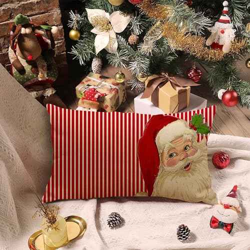 Decor Christmas Pillow Covers 12X20 Inch Elegant Red Striped Throw Pillow Covers Santa Claus Pillowcase Xmas Pillow Cushion for Christmas Decoratons
