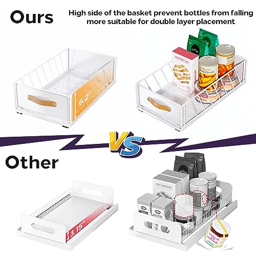 Pull Out Cabinet Organizer 11.8W x 15.7D x 6.2H Inches White - Heavy Duty Sliding Shelf with Handle, Nano Film Adhesive, 1 Pack
