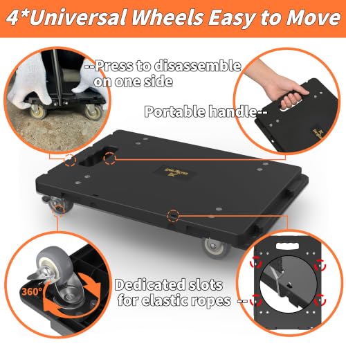 Connectable Furniture Dolly Set 4 Pieces with Detachable Handle - Black, Max Load 1760Lb