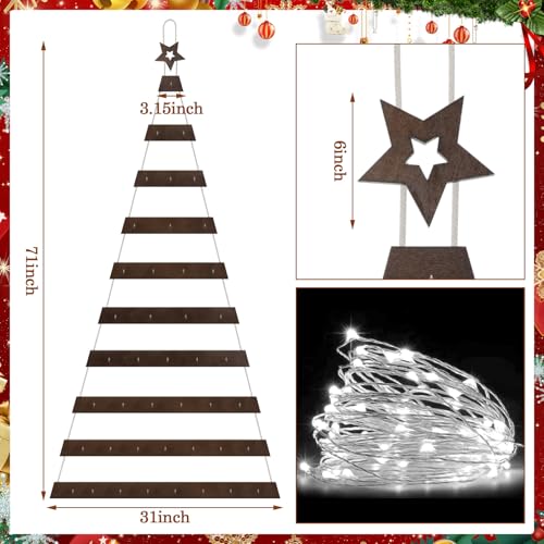 Soaoo Brown Wall Hanging Christmas Tree 30x70 Inch Decorative Wooden Ladder