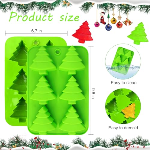 2 Pcs Christmas Tree Silicone Molds – 6 Cavities, Food-Grade Bakeware (Light Green)