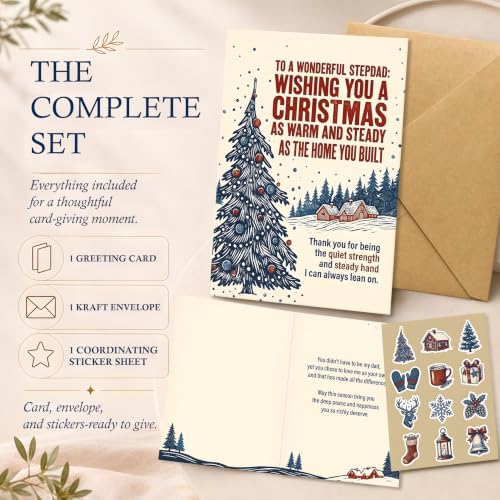 Christmas Gift Card for Stepdad - Winter Cabin Holiday Note Card with Envelope