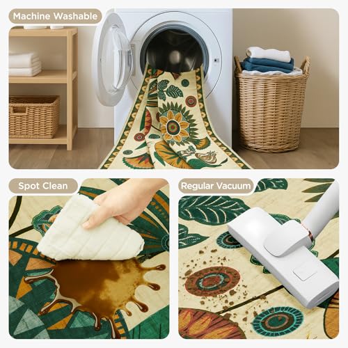 8x10 Beige Floral Area Rug for Living Room & Bedroom - Washable Non-Slip