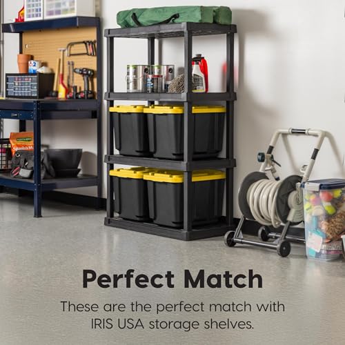 IRIS USA 4-Pack 12 Gal Heavy Duty Lockable Storage Totes Black/Yellow