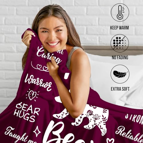 Mama Bear Blanket for Mom - Soft Flannel Gift from Daughter Son, Mother's Day, Birthday, Wives, 50x60 Inch with Loving Quotes