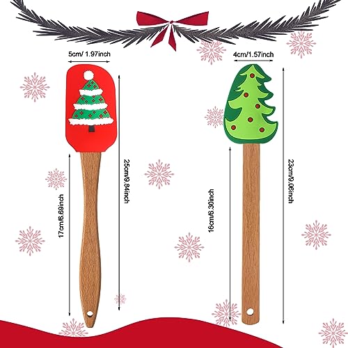 Patelai Christmas Silicone Spatulas with Wooden Handles, 10 Pack - Holiday Kitchen Utensils