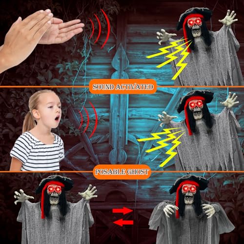 70-Inch Halloween Pirate Ghost Animatronic Decor Outdoor Spooky Hanging Prop