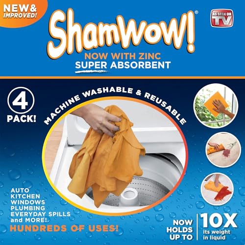 Orange ShamWow Shammy Cloth 4-Pack - Super Absorbent Kitchen & Cleaning Towels