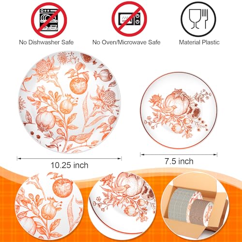 Disposable Plastic Plates Set with Pomegranate Design - 50 Pieces, Brown & Ivory, Party & Event Use (Variation: Pomegranate / Brown / 50)