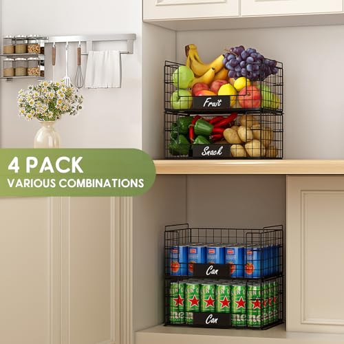 JKsmart 4 Pack XXL Stackable Wire Baskets for Pantry Storage 16.34x12.01x31.48 inches