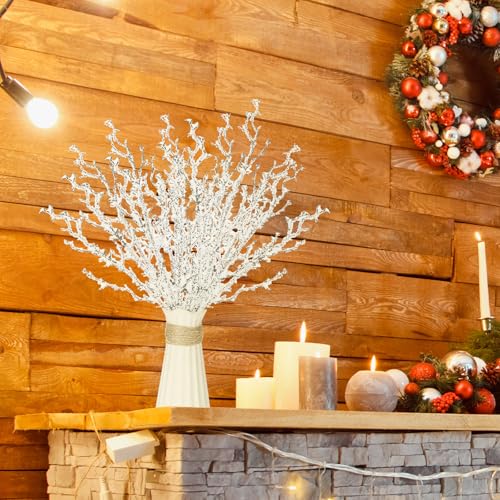 Giegxin 12 Pack 16-Inch White Snowy Christmas Tree Branch Picks