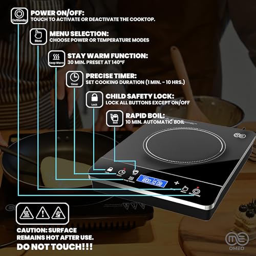 Portable Induction Cooktop Hot Plate - Single Burner, 1800W, LCD Touch, Safety Lock