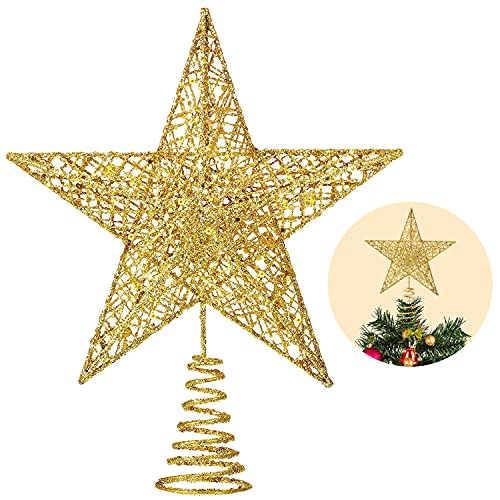 Christmas Tree Toppers Xmas Glitter Gold Hollow Star Treetop Topper for Christmas Tree Decoration. 1