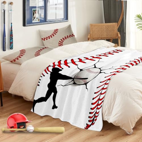 Baseball Blanket for Boys 8-12, Christmas Birthday Fleece Blankets for Men Baseball Lover Gifts, Flannel Fluffy Sofa Couch Bed Baseball Room Decor 60" x 50"