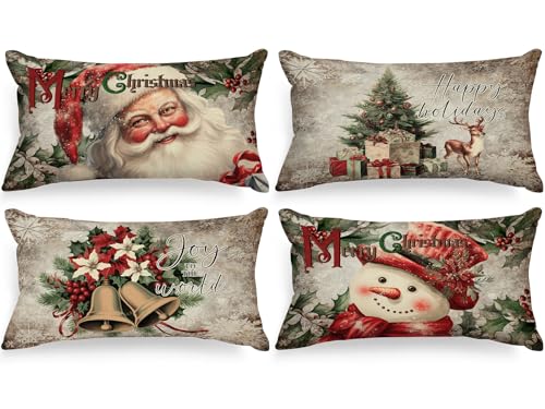 Lanpn Green 20x12 Inch Christmas Lumbar Pillow Covers Set of 4 Holiday Decor