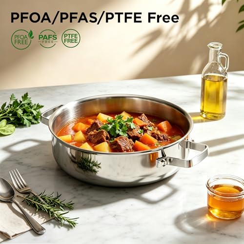 Cooker King 5Qt Stainless Steel Sauté Pan with Lid - Silver Braiser & Chicken Fryer