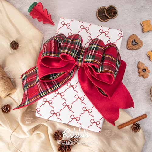 Ribbli Christmas Wrapping Paper 6 Rolls Vintage Matte Gift Wrap with Gingerbread Men, Bows, Red & Green Stripes – 30" x 10 ft (Pack of 1: White/Red/Green)