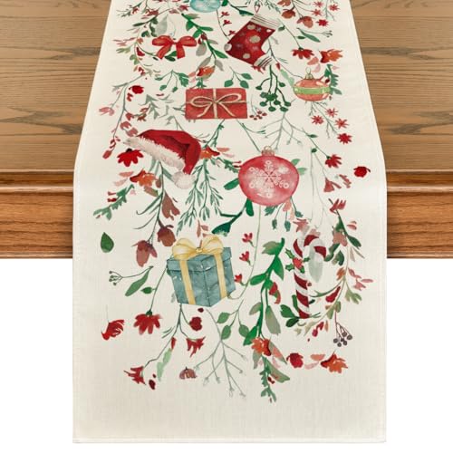 Artoid Mode 13x108 Inch Floral Christmas Table Runner - Beige, Wild Flowers & Grasses, Holiday Kitchen Decor