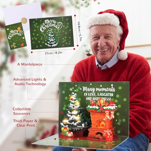 Zengreeting Christmas Fireplaces Pop-Up Card with Music & Lights - Interactive Blow‑Out Card